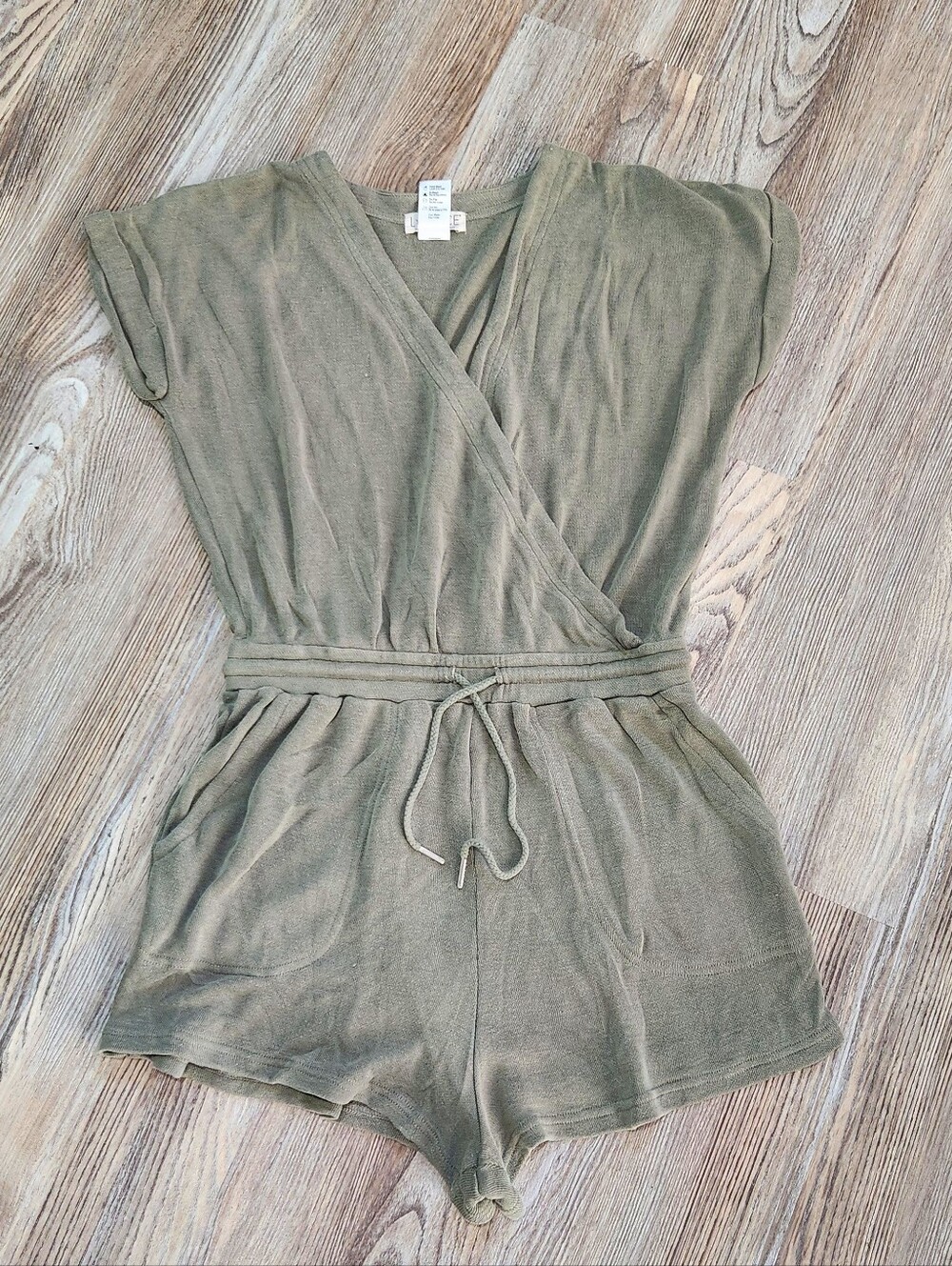 L Space Great Escape Slub Jersey Romper Olive Green Women S Cap Sleeve One Piece